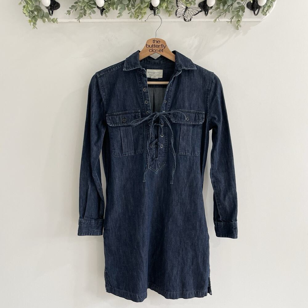 Ralph Lauren Denim & Supply denim Dress Lace up Front Pockets western boho XS